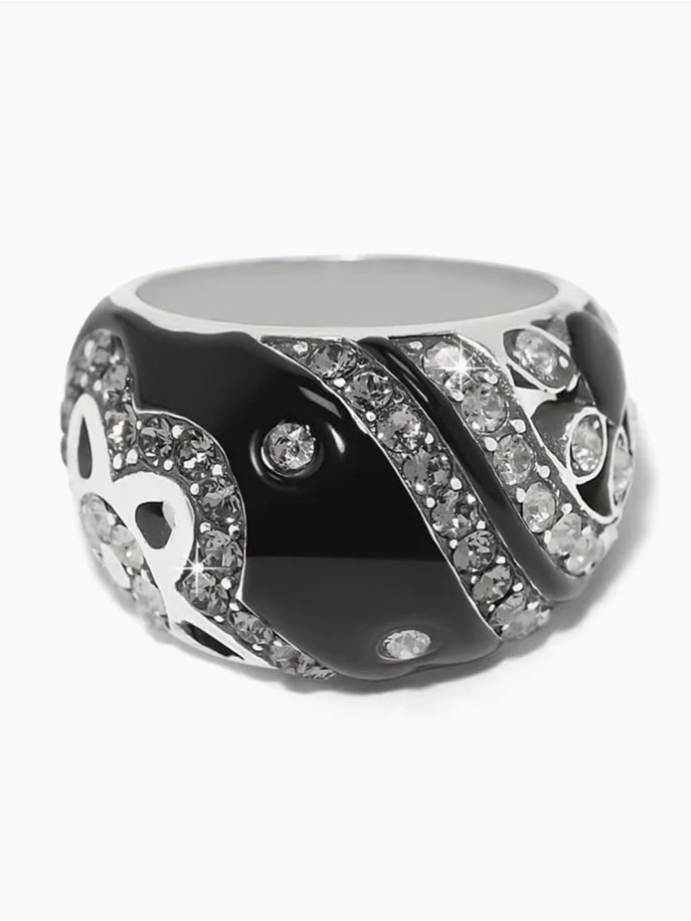 Brighton Flora Shine Ring – black enamel Statement | Size 7